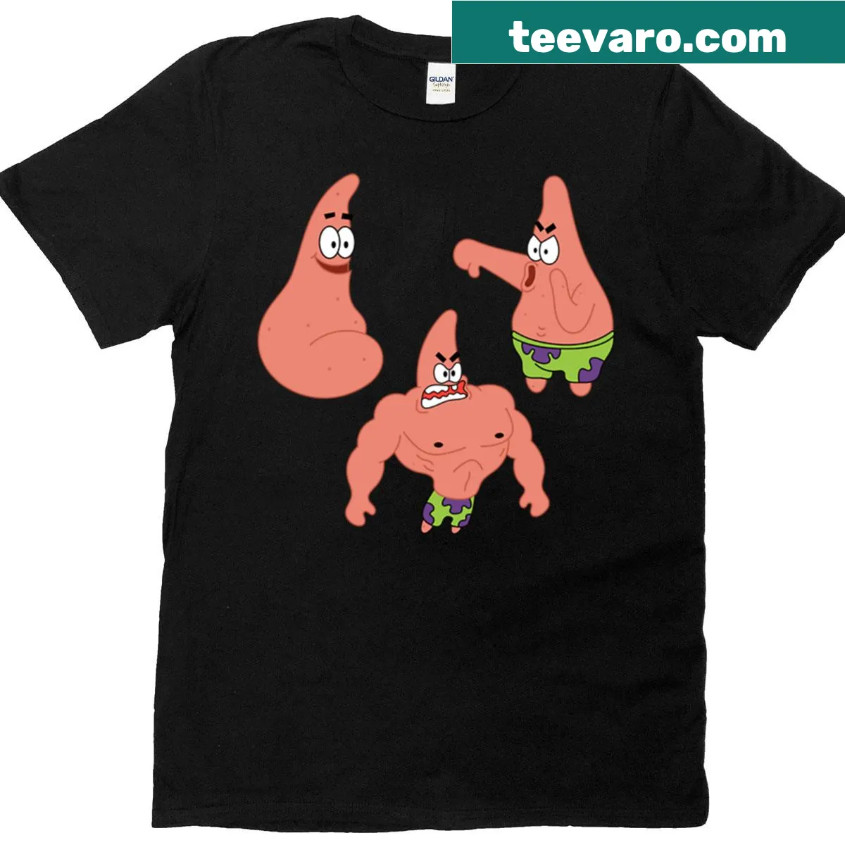 Oversized Patrick Star t-shirt with a fun Boooo design — on a men's t-shirt
