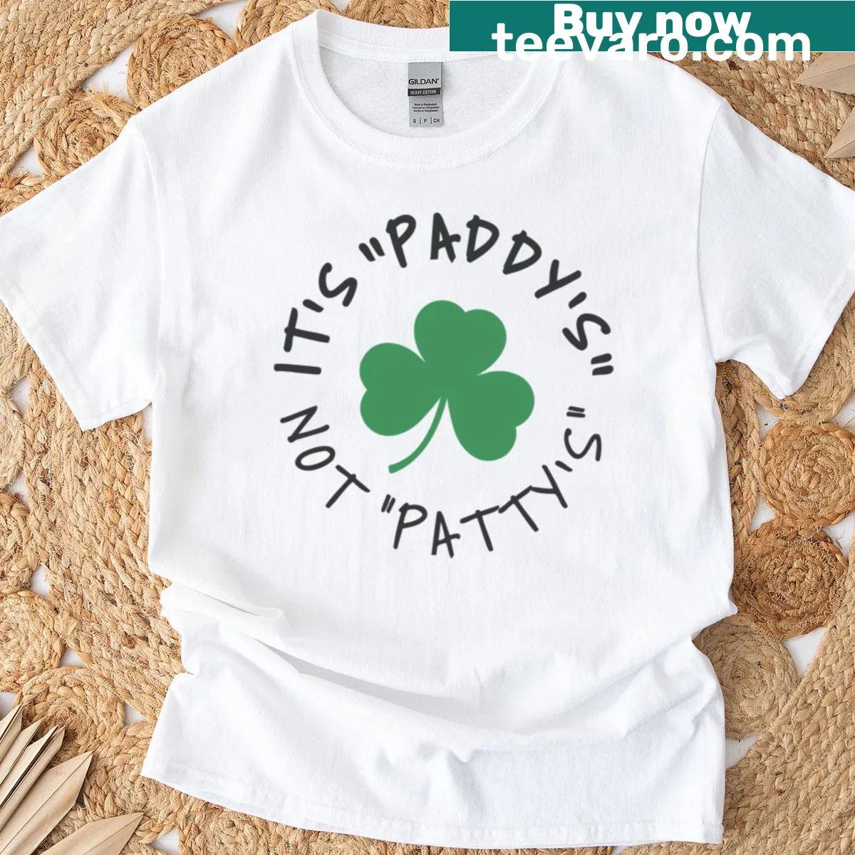 Oversized St. Patrick's Day t-shirt with funny shamrock design — on a men's t-shirt