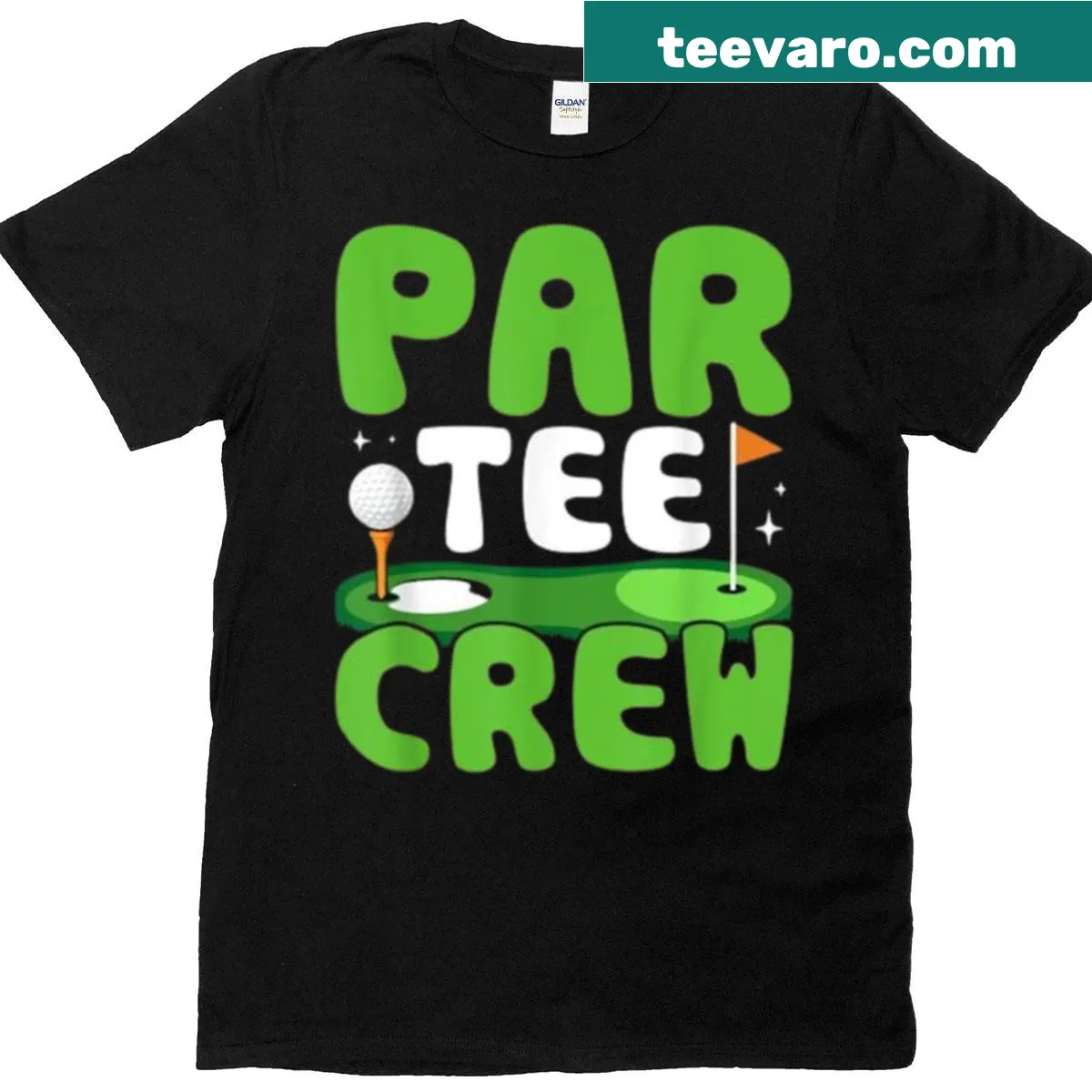 Funny T-shirt with 'Par-tee Crew' design for golf lovers — on a men's t-shirt