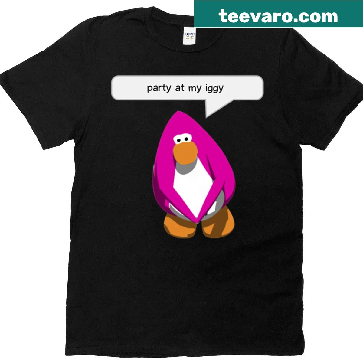 Oversized t-shirt featuring a cartoon iguana and playful Club Penguin design — on a men's t-shirt