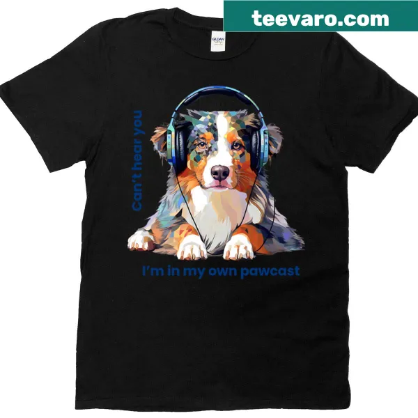 Cartoon dog wearing headphones on a funny t-shirt