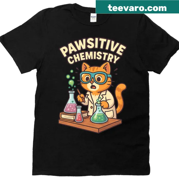 T-shirt featuring pawsitive chemistry theme with clever typography