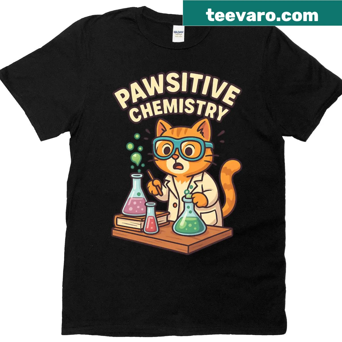 T-shirt featuring pawsitive chemistry theme with clever typography — on a men's t-shirt