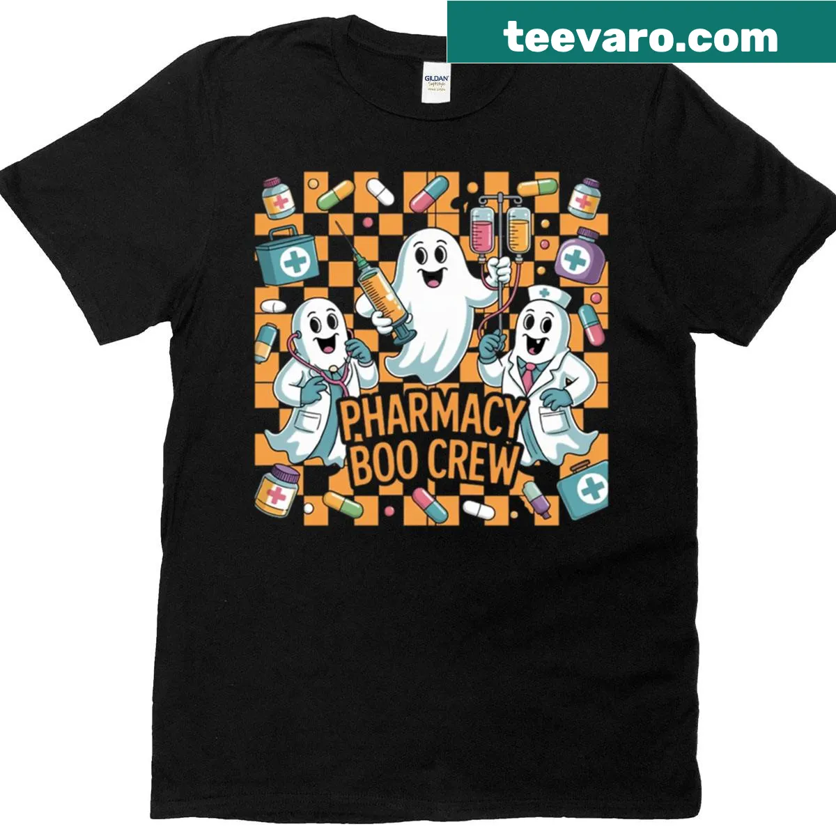 Halloween T-shirt for pharmacy enthusiasts with fun graphics — on a men's t-shirt