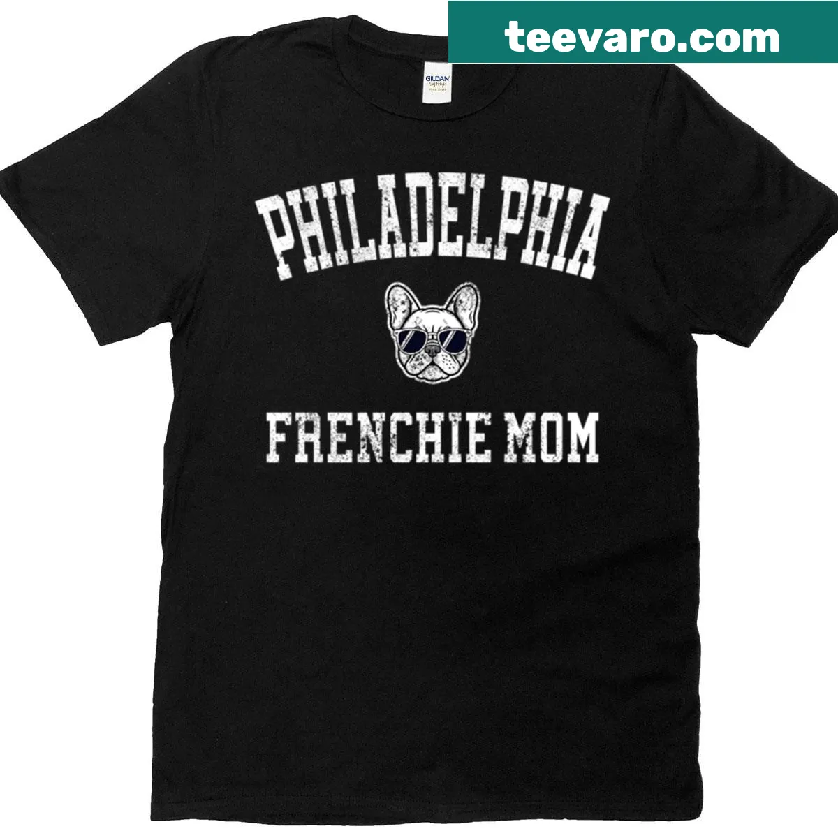 Cute Philadelphia Frenchie Mom t-shirt with fun graphics — on a men's t-shirt