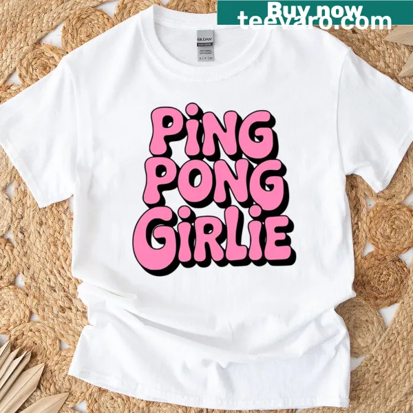 Cute girl playing ping pong graphic on a pink T-shirt
