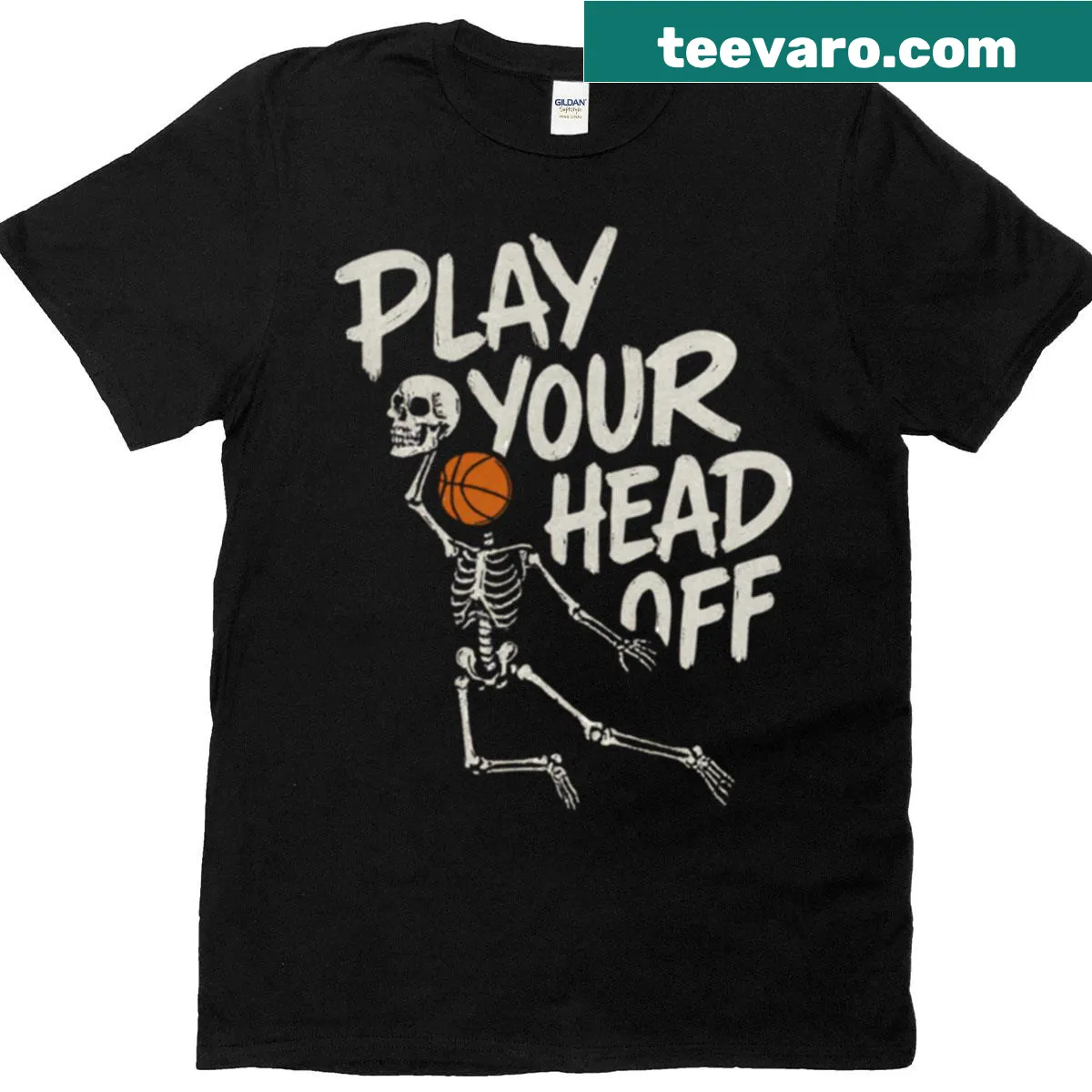 Skeleton playing basketball graphic on a streetwear t-shirt — on a men's t-shirt