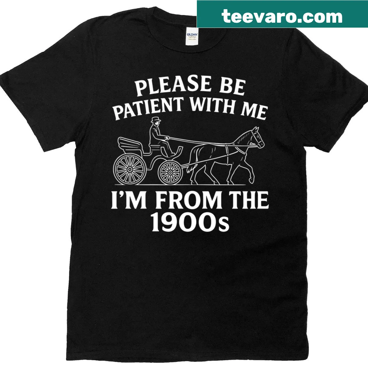 Funny t-shirt stating 'Please Be Patient With Me, I'm From The 1900s' — on a men's t-shirt