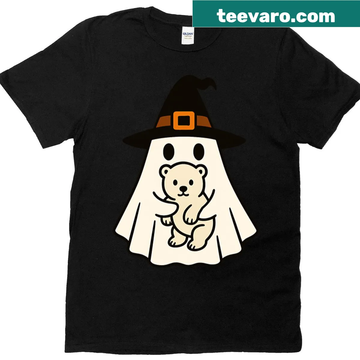 Kids t-shirt with a cute polar bear in a witch hat for Halloween — on a men's t-shirt