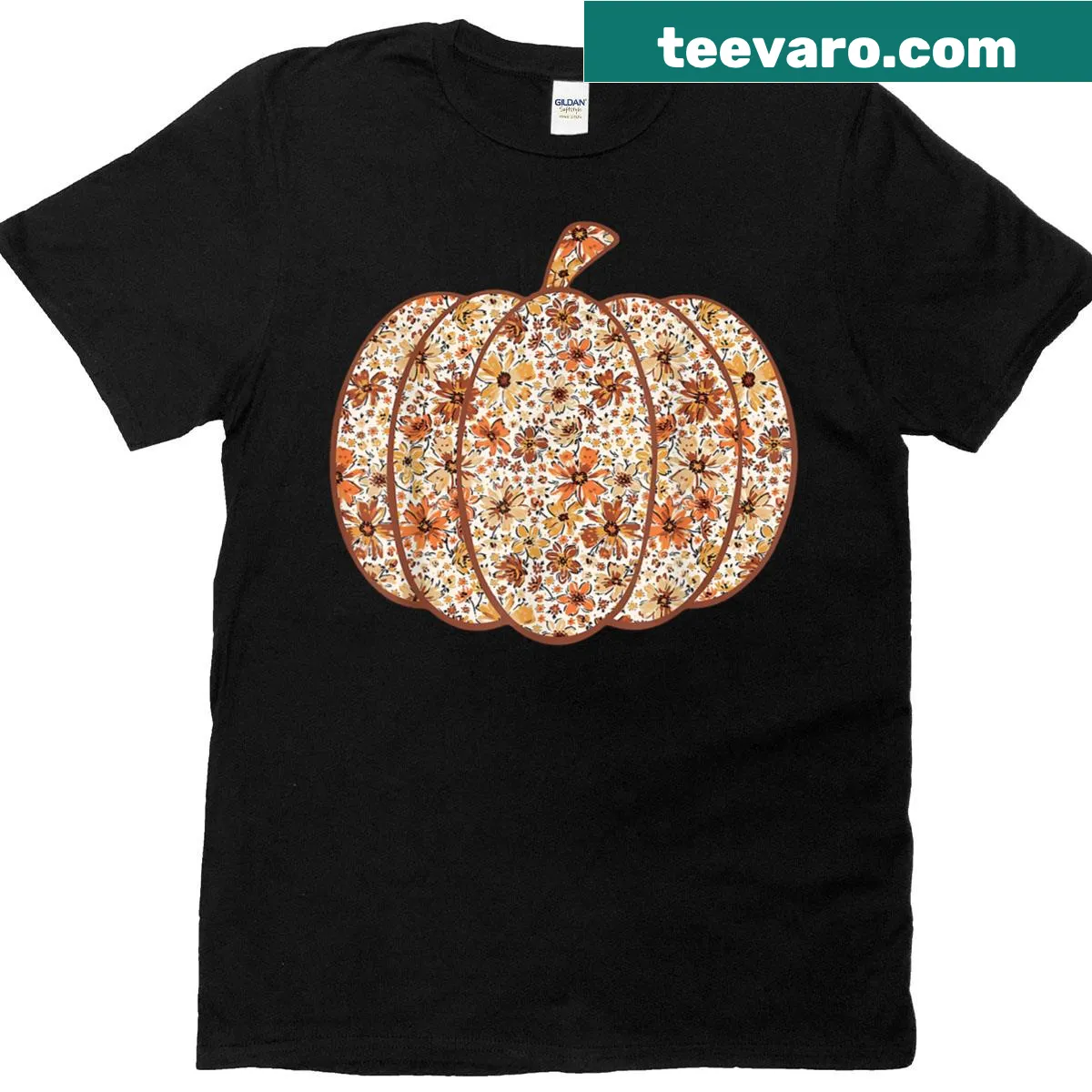 Watercolor pumpkin and wildflower graphic on a Thanksgiving t-shirt — on a men's t-shirt