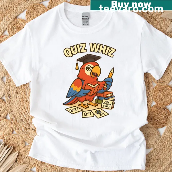 Fun parrot t-shirt designed for kids with a quiz theme