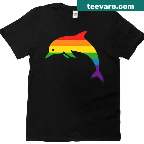 Rainbow dolphin design T-shirt celebrating queer pride