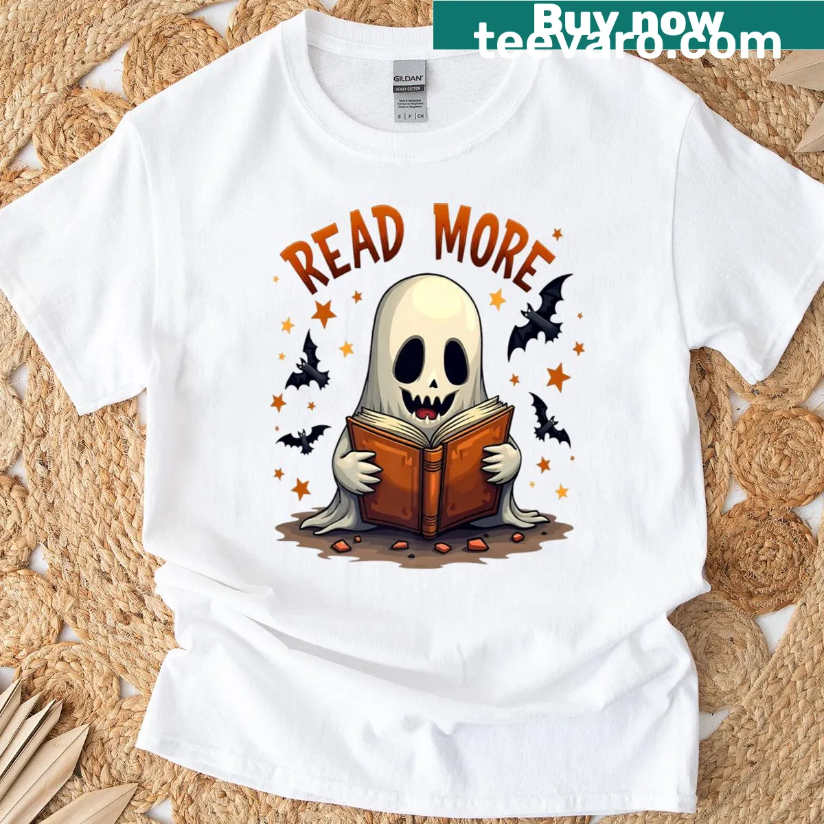 Cute t-shirt with an adorable ghost and 'Read More Books' text — on a men's t-shirt