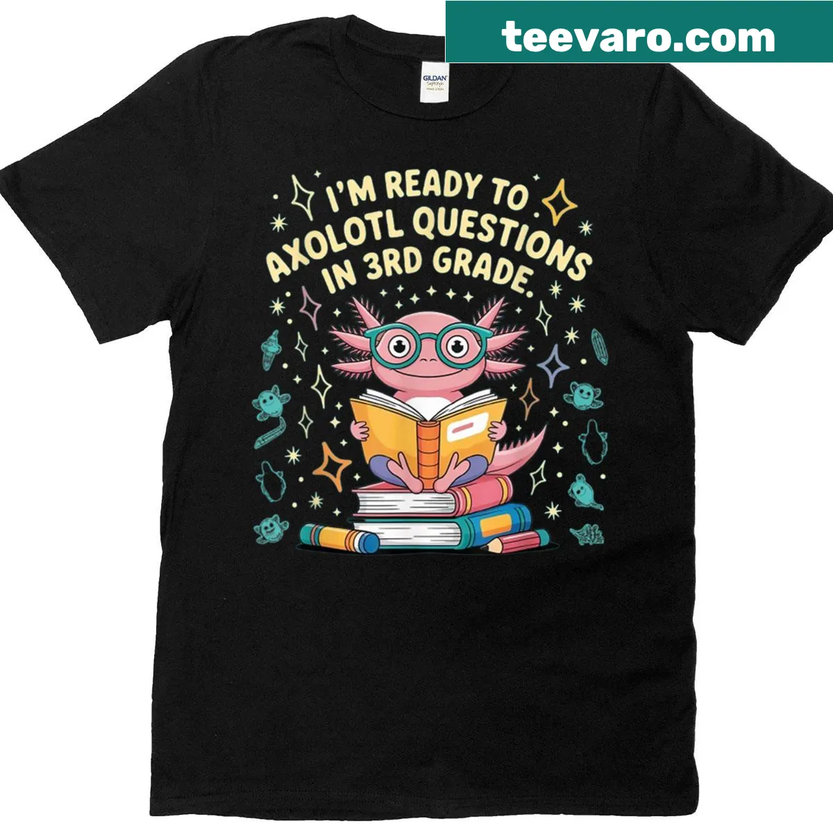 Cute axolotl design for a 3rd grade T-shirt — on a men's t-shirt