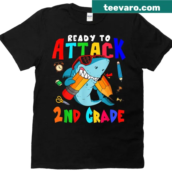 Illustrated T-shirt for second-grade teachers featuring a shark design