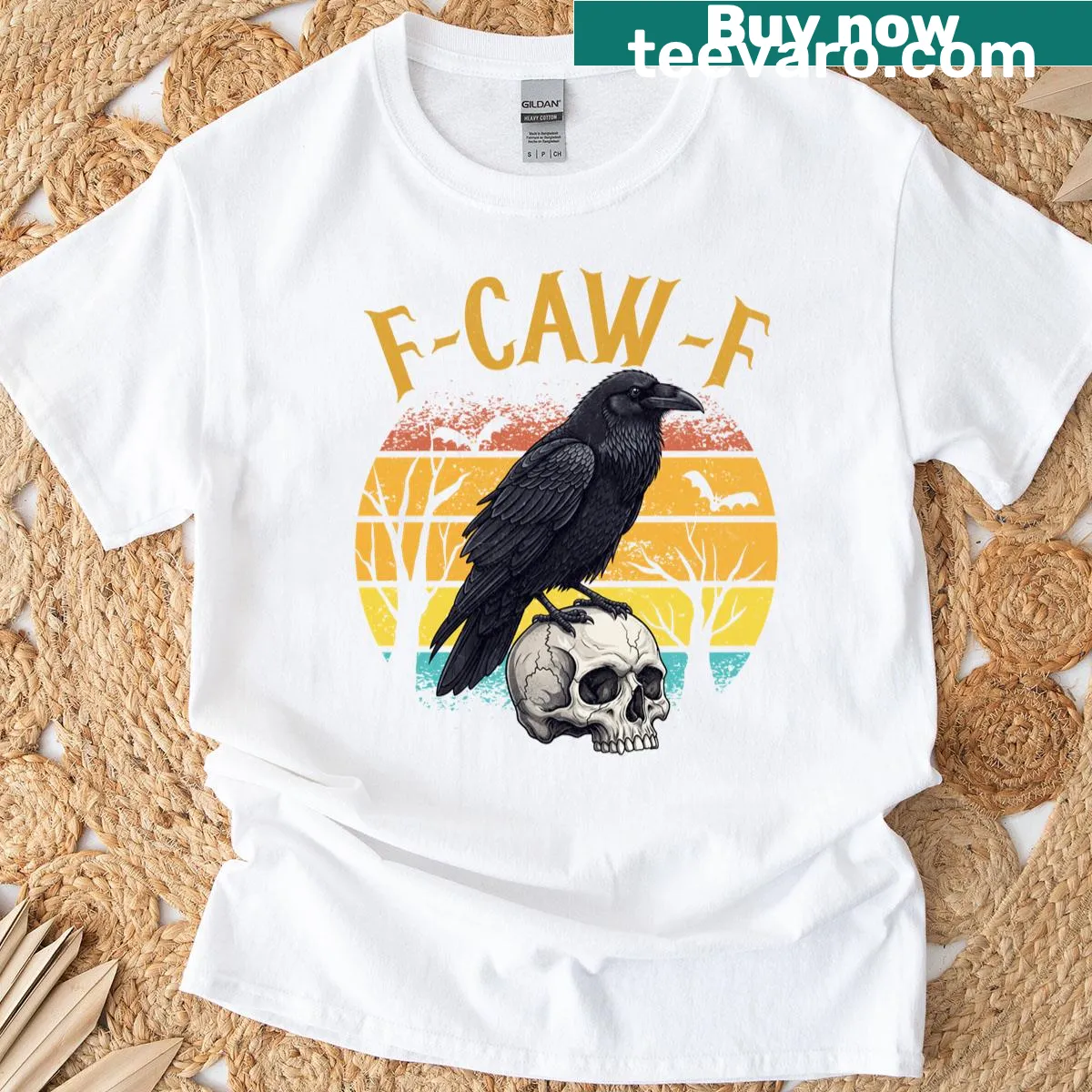 Humorous crow design with witty text on vintage-style T-shirt — on a men's t-shirt