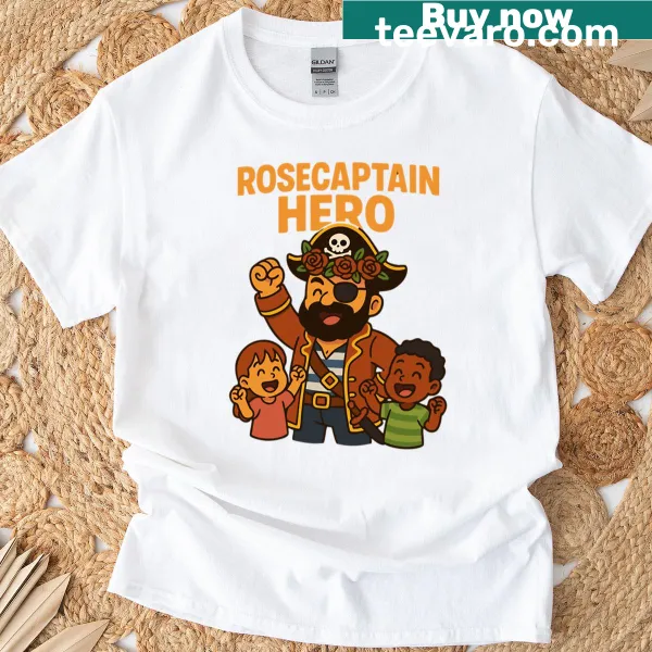 Cute cartoon pirate captain graphic on T-shirt