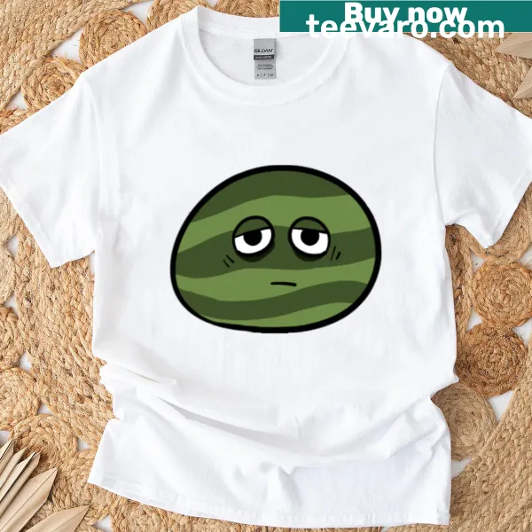 Funny cartoon-style t-shirt featuring a sad watermelon