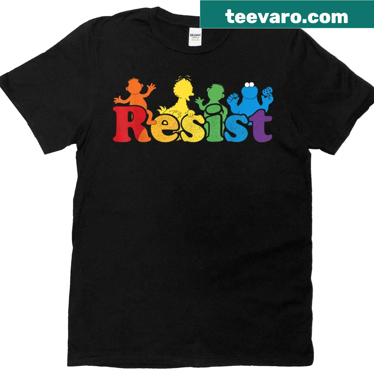 T-shirt with 'Save PBS Resist' hand-lettered text and rainbow graphic — on a men's t-shirt