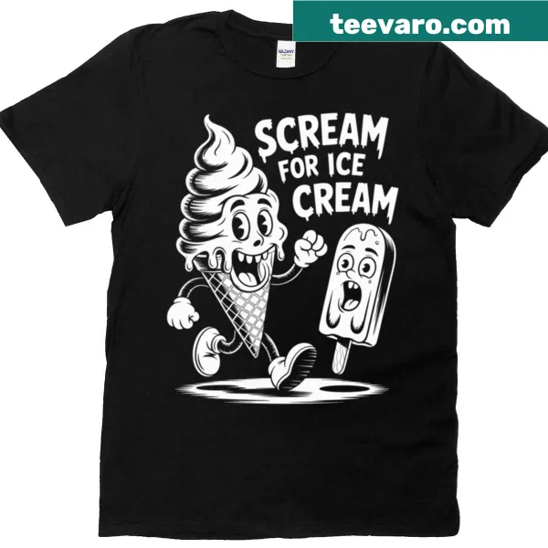 Playful typography t-shirt with Scream For Ice Cream text