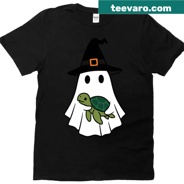Cute sea turtle in ghost and witch hat for Halloween