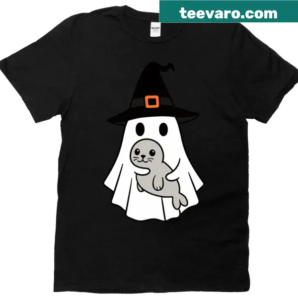 Cute Halloween t-shirt with seal in a witch hat for kids