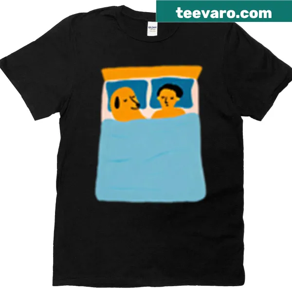 Humorous t-shirt about sharing a bed with a dog