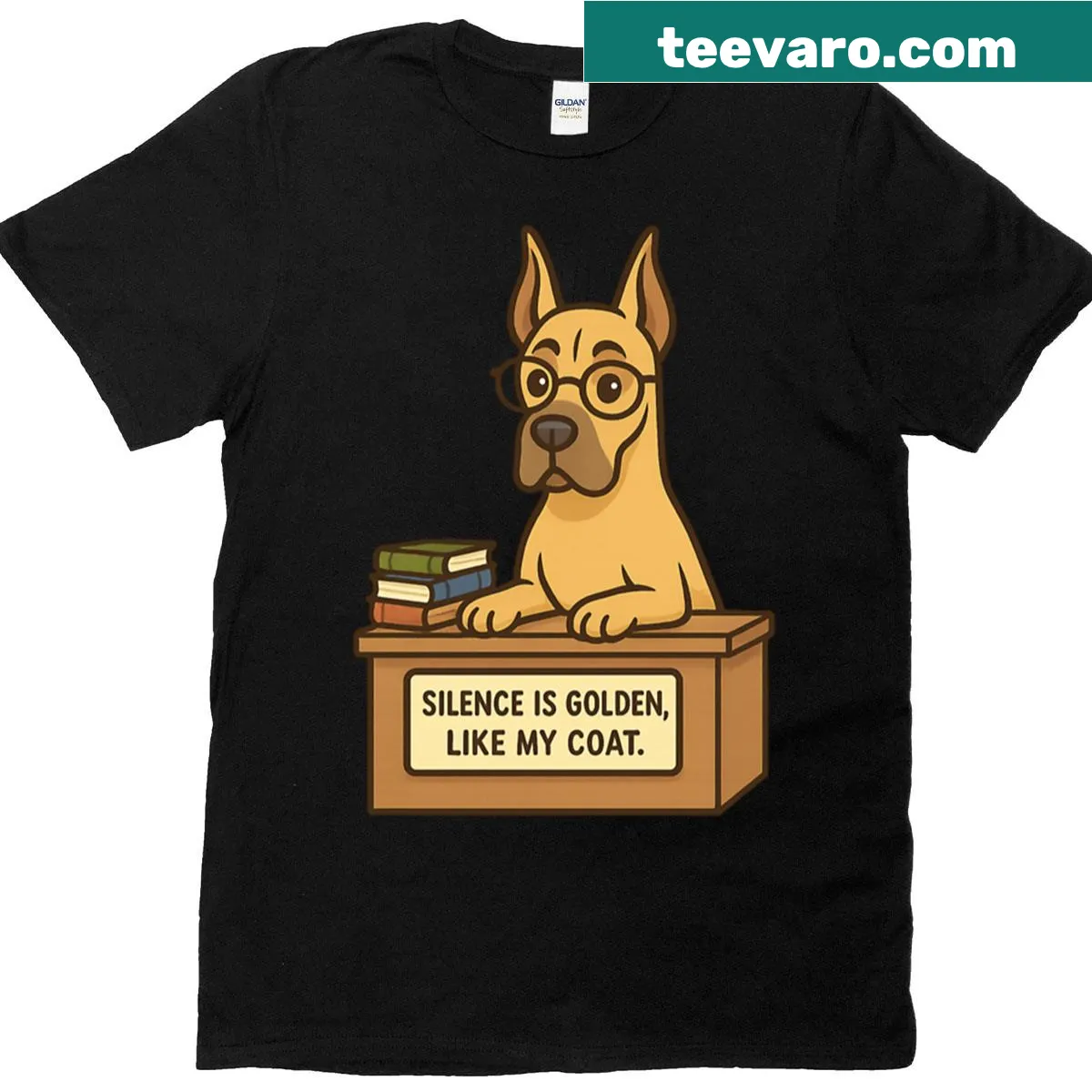 Funny T-shirt with 'Silence Is Golden Like My Coat' phrase — on a men's t-shirt