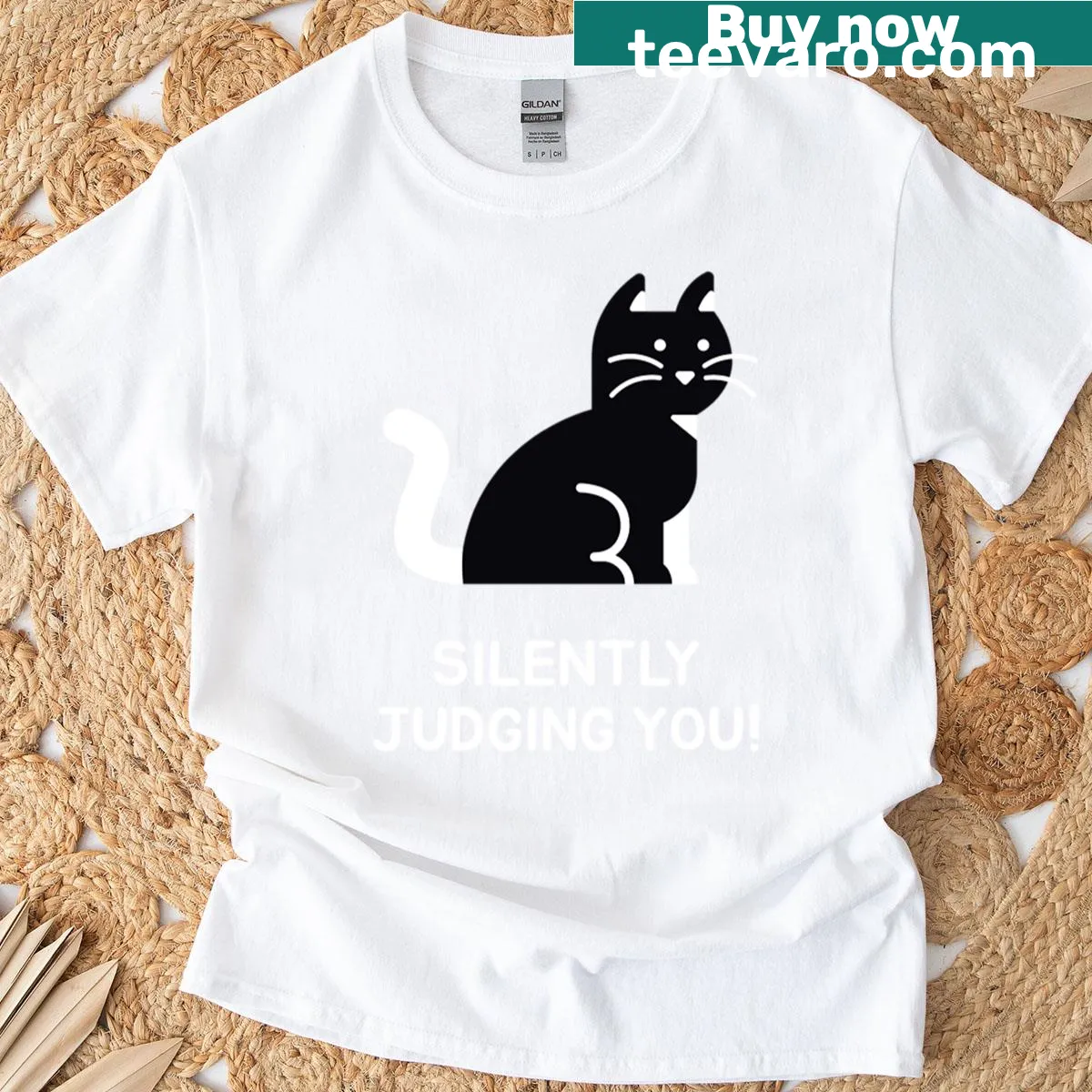 Funny cat meme t-shirt with a judging cat illustration — on a men's t-shirt