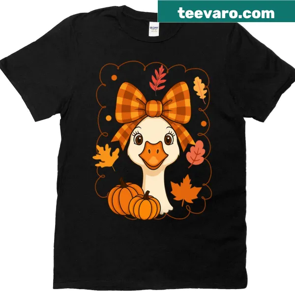 Cartoon silly goose with gingham bow in oversized design