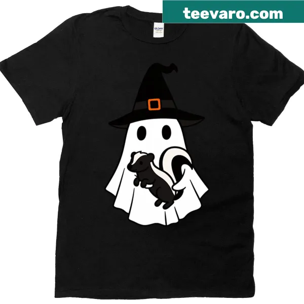 Cute skunk wearing a witch hat for Halloween on a kid's t-shirt