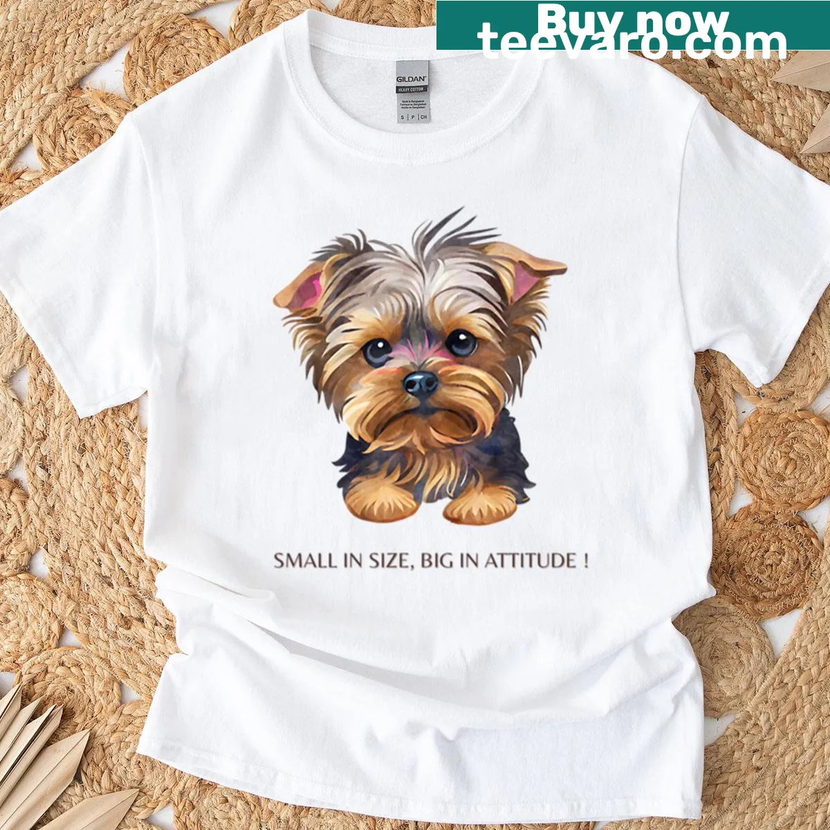 Yorkshire Terrier illustration with playful text on T-shirt — on a men's t-shirt
