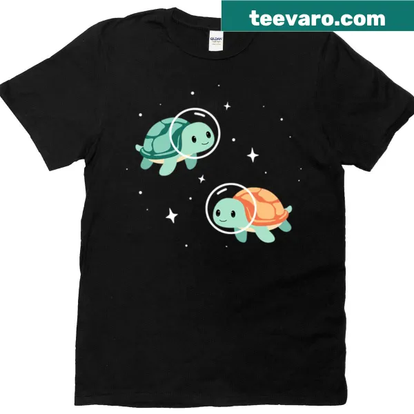 Cute astronaut turtles in space graphic on a t-shirt for kids.