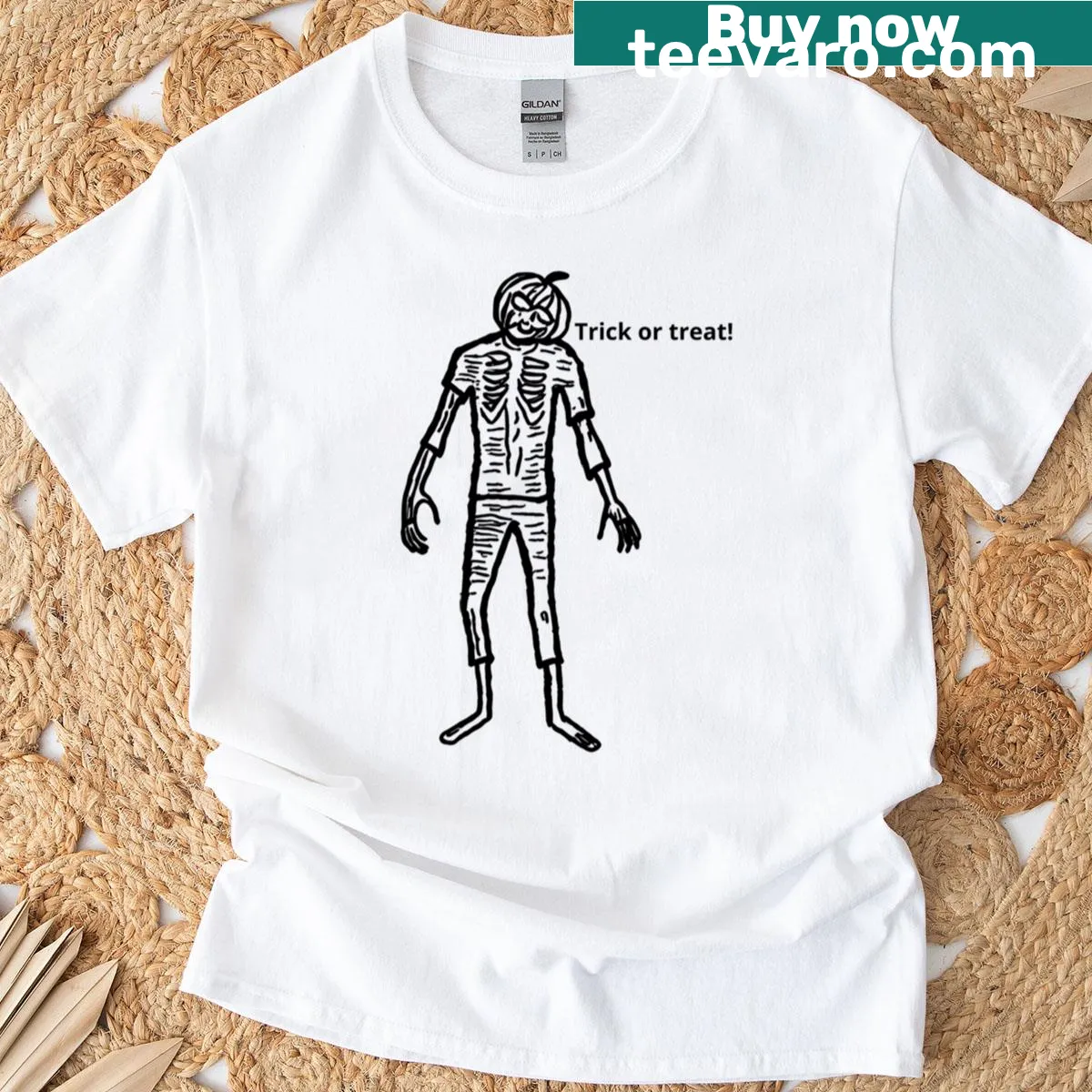 Oversized Halloween T-shirt featuring a cute ghost with a trick or treat design — on a men's t-shirt