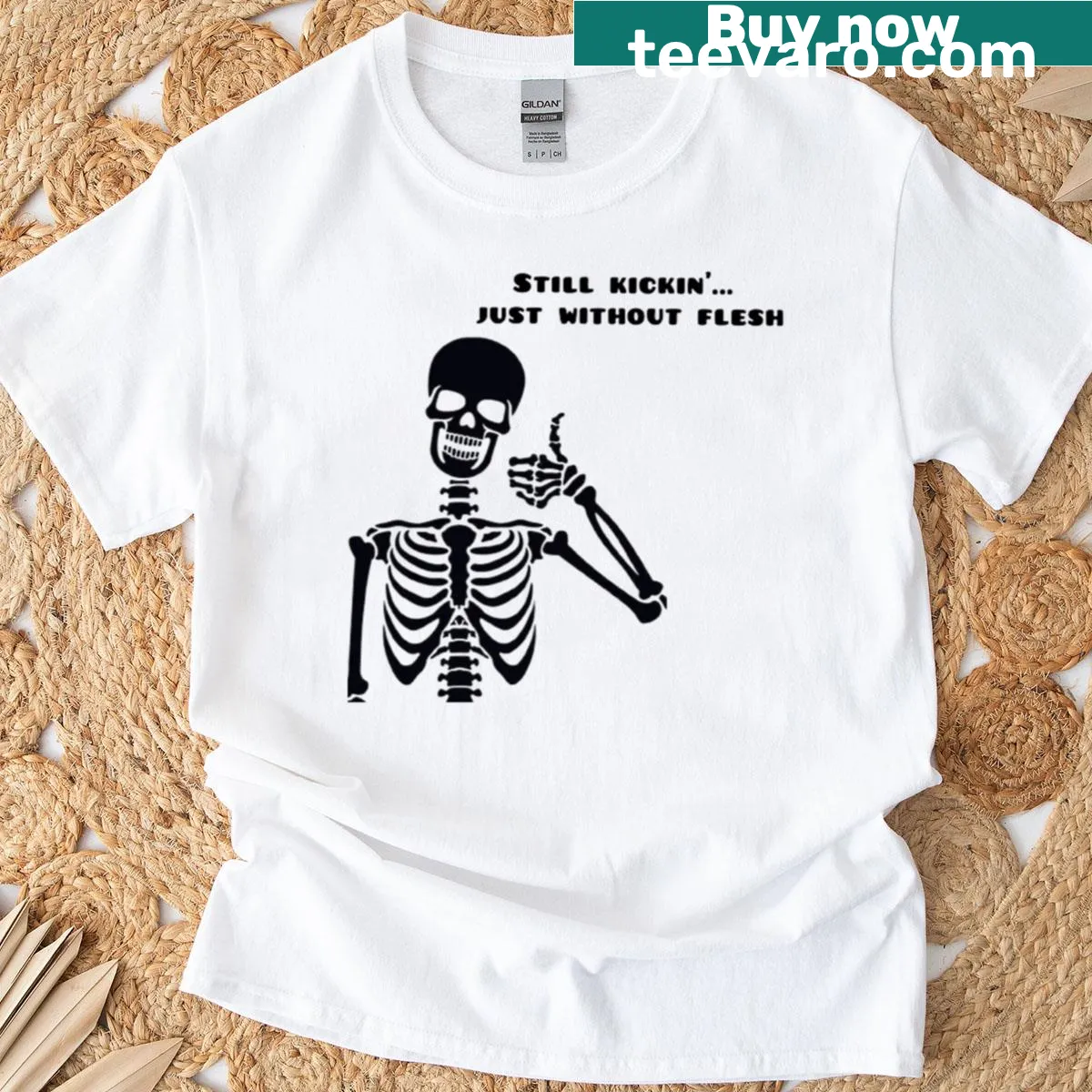 Funny Halloween T-shirt featuring a skeleton with a humorous quote — on a men's t-shirt
