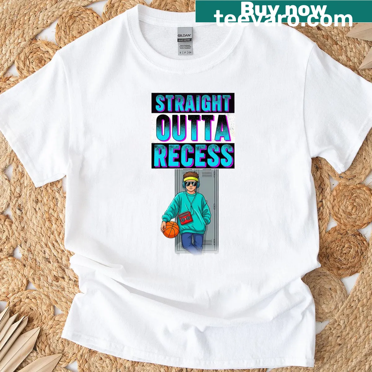 Retro oversized t-shirt with the phrase 'Straight Outta Recess' in bold typography — on a men's t-shirt