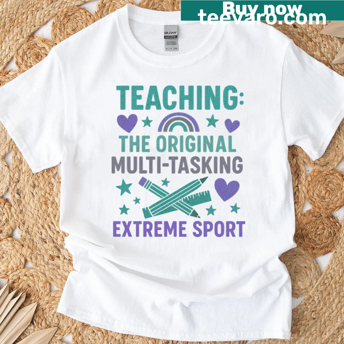T-shirt showcasing teaching as a multi-tasking sport with bold typography. — on a men's t-shirt
