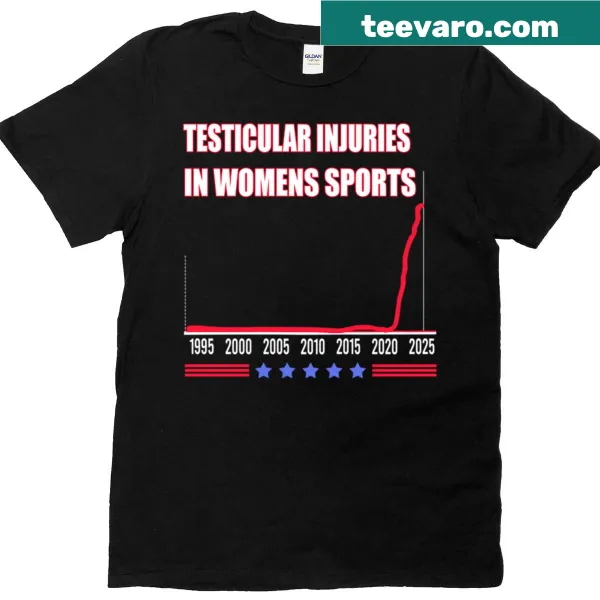 T-shirt addressing testicular injuries in women's sports