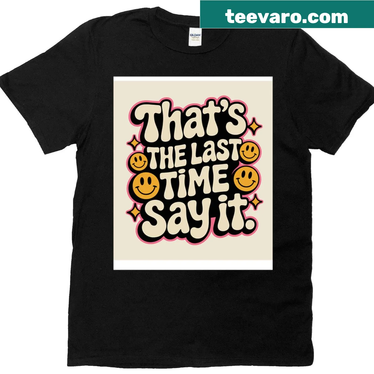 Retro-themed T-shirt featuring a nostalgic quote with smiley faces — on a men's t-shirt