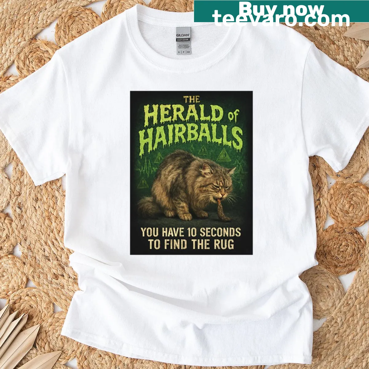 Retro T-shirt with the phrase 'The Herald Of Hairballs' — on a men's t-shirt