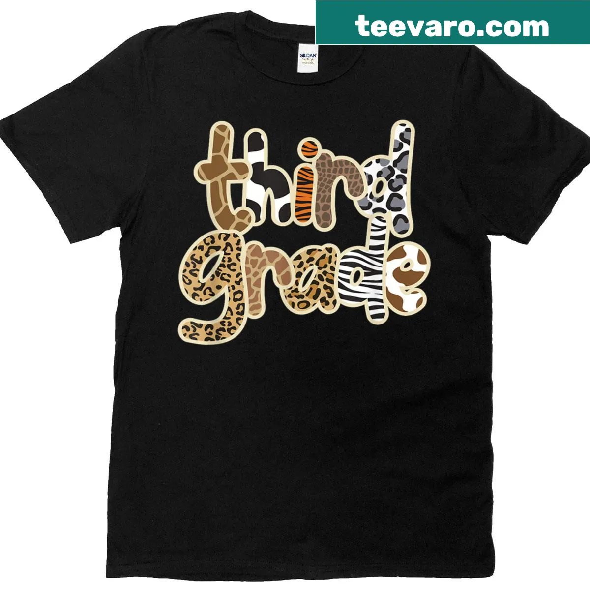 Illustration of safari animals on a teacher's T-shirt for third grade — on a men's t-shirt