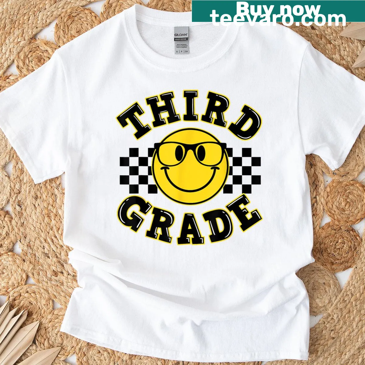 Smiley face graphic back-to-school t-shirt for kids — on a men's t-shirt