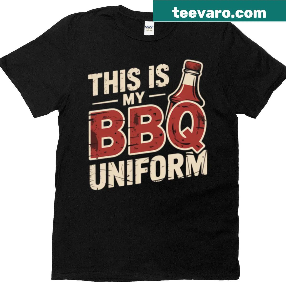 Oversized t-shirt reading 'This Is My BBQ Uniform' for grill enthusiasts — on a men's t-shirt