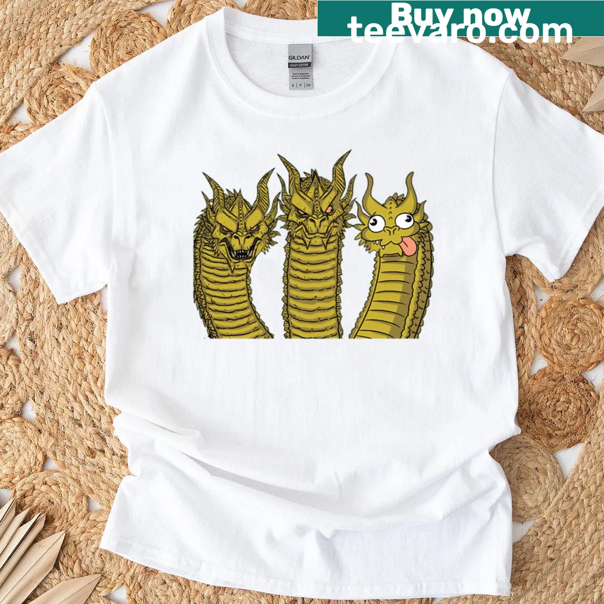 T-shirt featuring a meme about a three-headed dragon. — on a men's t-shirt