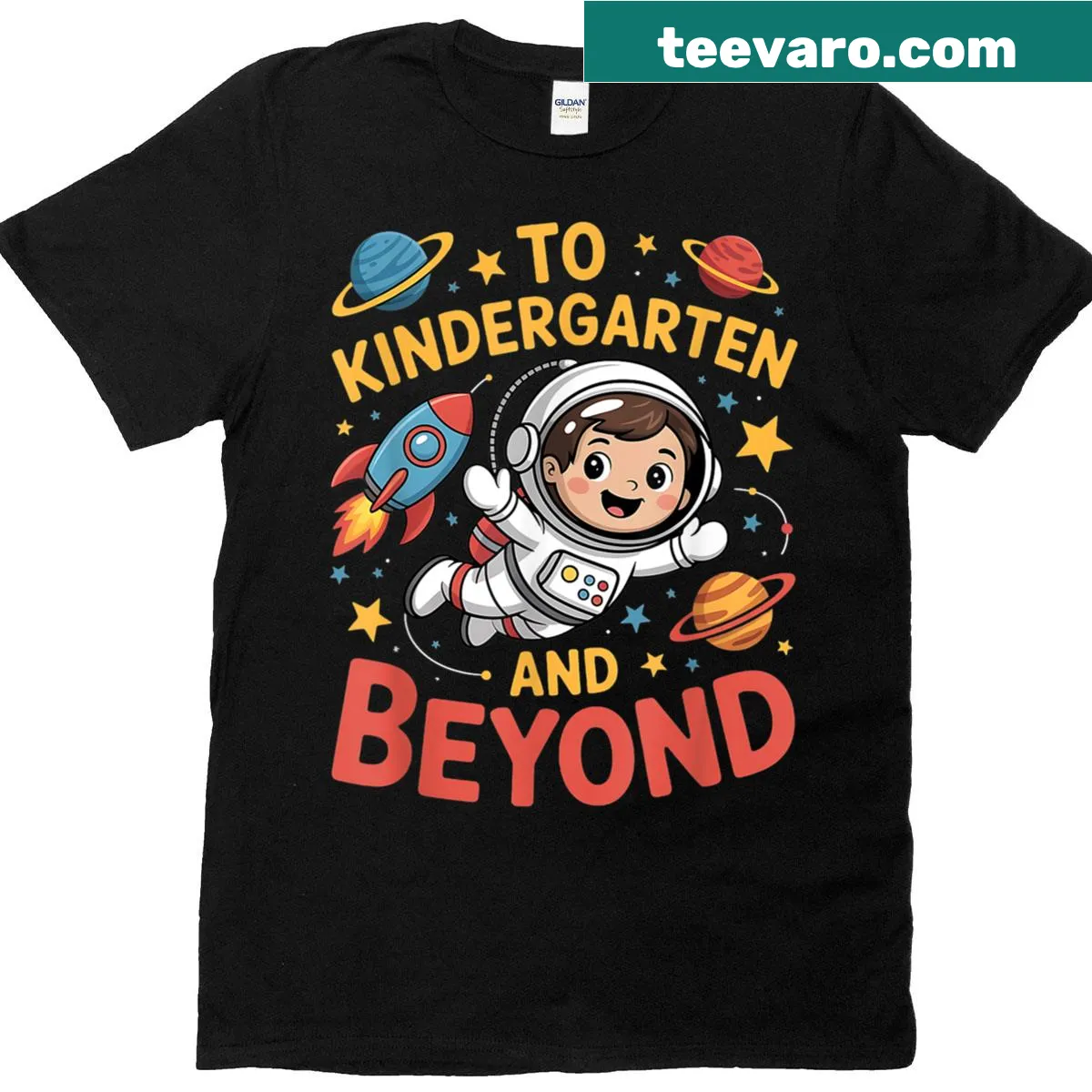 Astronaut-themed back-to-school t-shirt for kids with playful space design — on a men's t-shirt
