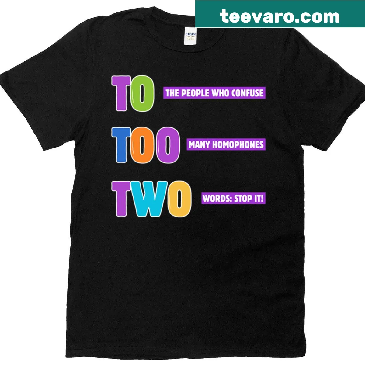 Funny grammar pun t-shirt featuring homophones for teachers and word lovers — on a men's t-shirt