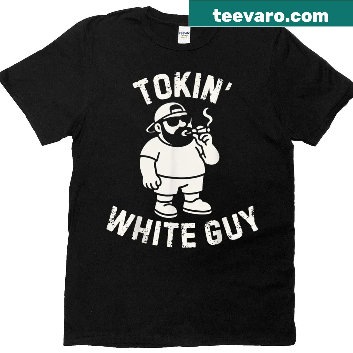 Funny text shirt featuring 'Tokin White Guy' for stoners — on a men's t-shirt