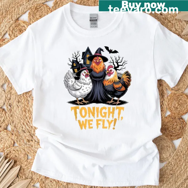 Funny Halloween design featuring witch chickens