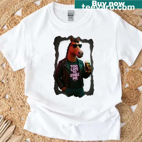 Funny T-shirt featuring a coffee-themed horse design