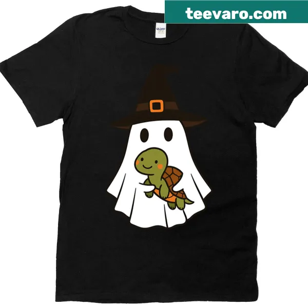 Cartoon tortoise in ghost and witch hat design for kids